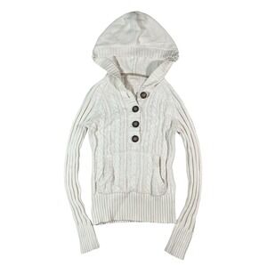 Aeropostale Cable Knit Hooded Henley Sweater L Cream Preppy Twee Bella Swan Y2k